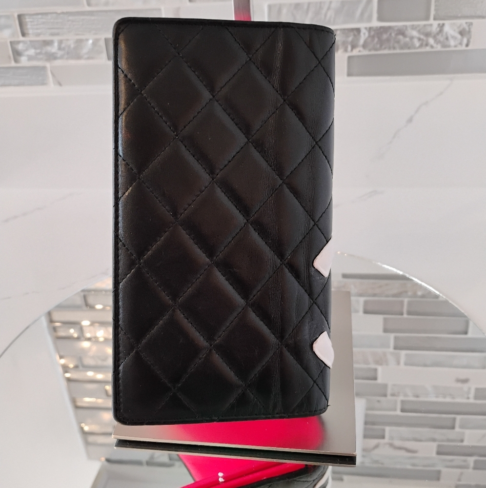 Chanel Cambon Bifold Wallet - Black with White CC & Pink Leather Inside - Picture 2 of 15